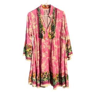 Bognar Blu Floral Silk Feel Blouse Tunic Top Multicolor Made in Italy Large